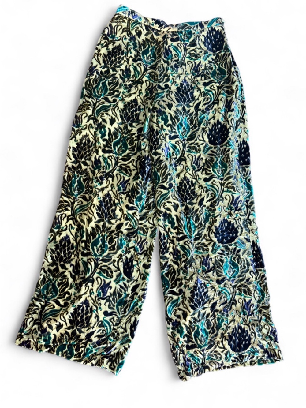 Diane Von Furstenberg Velvet Floral Pencil Skirt in Teal, Navy & Cream
